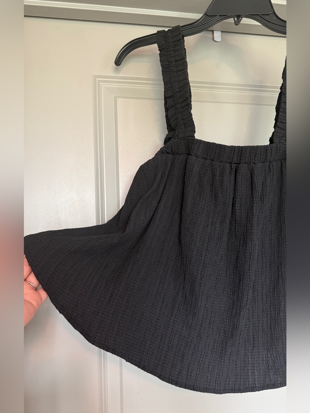 glam Black Textured Smocked-Strap Dress